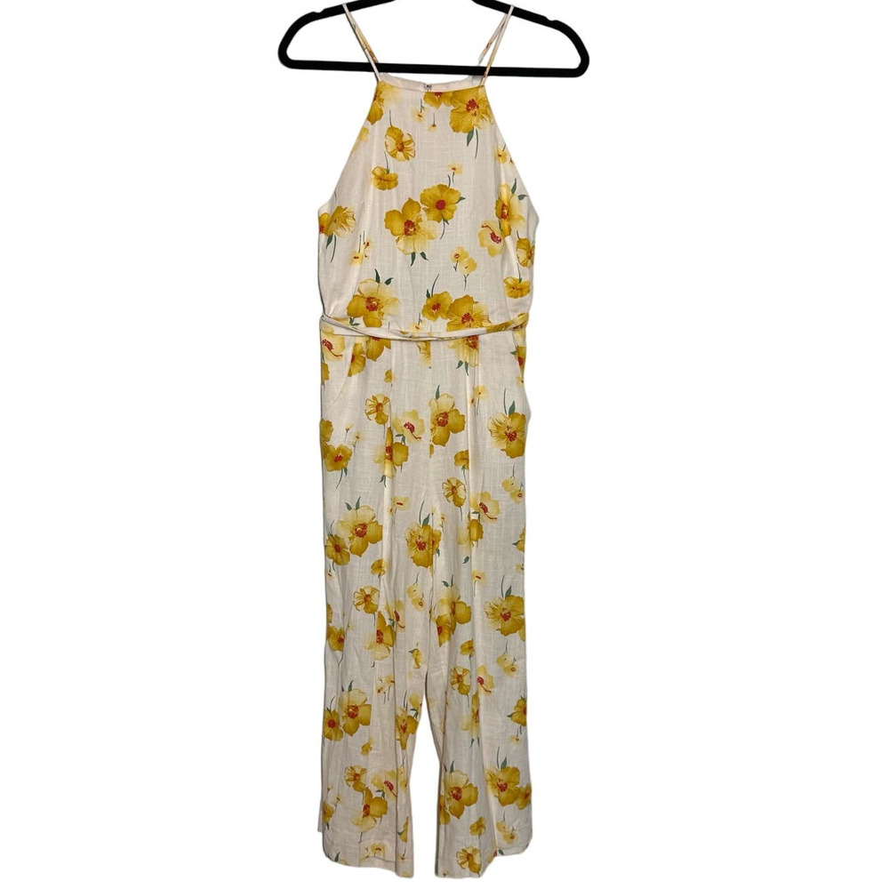 GILLI Yellow Floral Linen Blend Jumpsuit Sz S